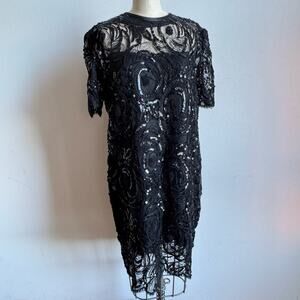 Vintage DEBORAH JOHNSON Sequin Lace Black Mini Dress